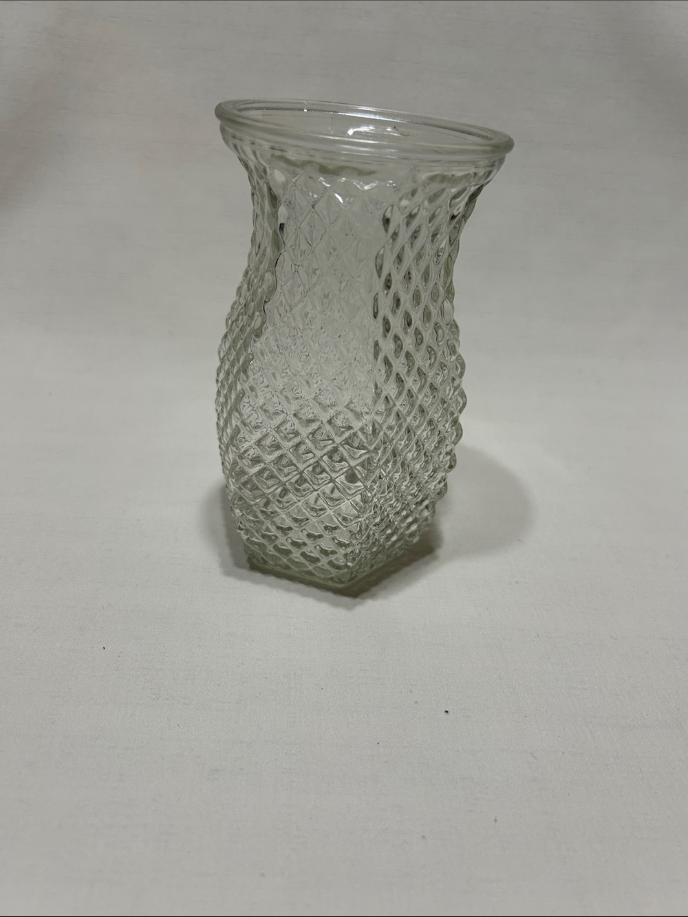 Hoosier 4071 Textured Clear Glass Vase with Diamond Pattern